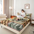 thumbnail image 3 of Castle Fairy Rustic Jungle Deer King Sheets 4pcs,Woodland Animal Maple Leaves Bedding,Brown Orange Cream,1 Fitted Sheet, 1 Flat Sheet and 2 Pillowcases, 3 of 6