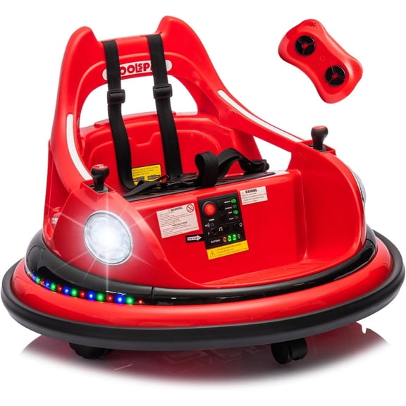 12V Ride on Bumper Car for Kids with Remote Control, LED Lights, 360 Degree Spin, 1-5 Years Old, Red