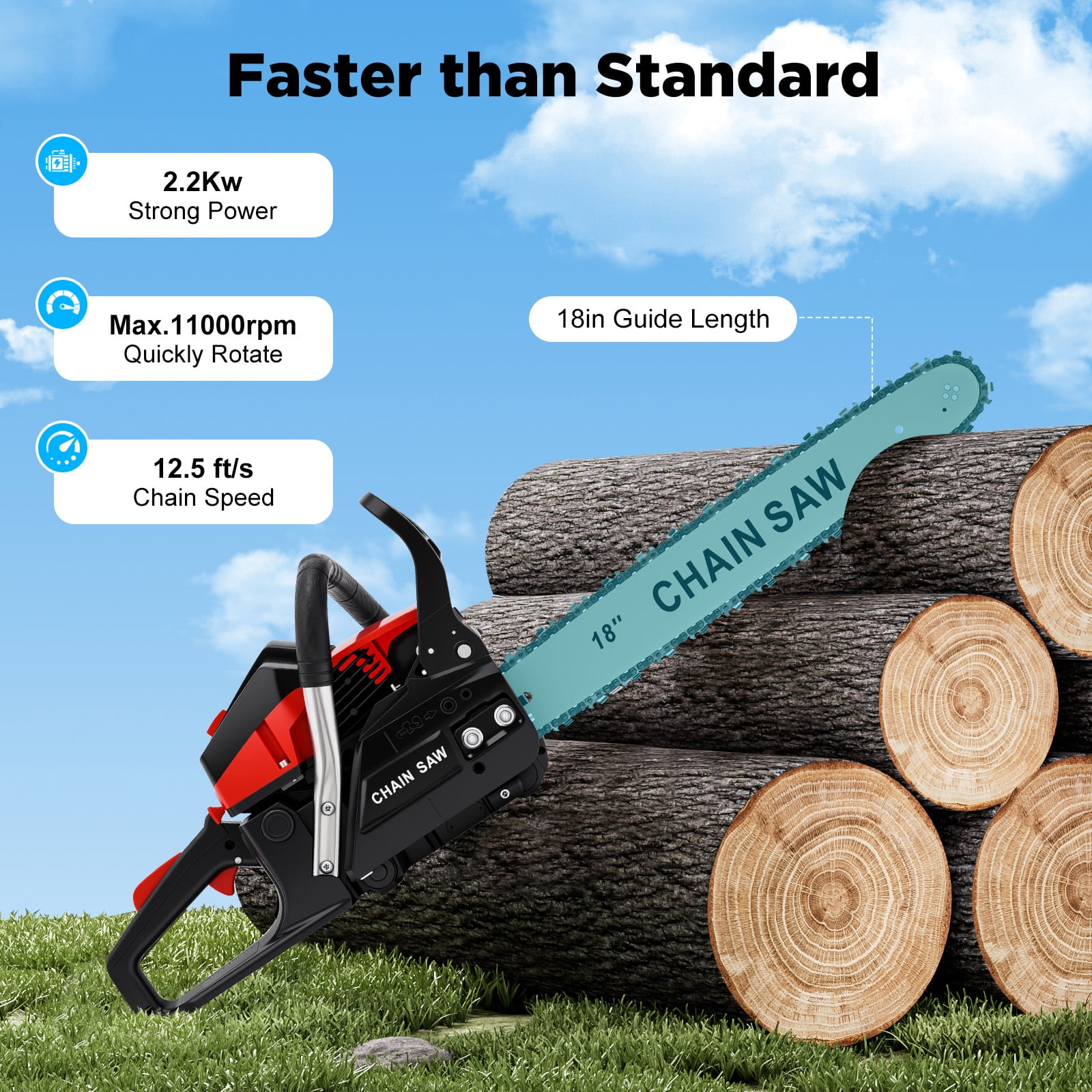 58cc 3HP Gas Chainsaw with 18-Inch Guide Bar – 10,500 RPM High-Speed Cutting, Lightweight & Ergonomic, Auto Oiling, Safety Lock, Ideal for Tree Trimming & Yard Work