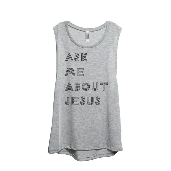 Thread Tank Ask Me About Jesus Women's Sleeveless Muscle Tank Top Sport Grey Small