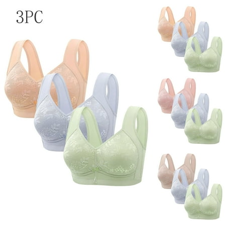 Brnmxoke 2025 3Pack Women s Full Coverage Jacquard Floral Lace Bra Non Wired Padded Minimizer Bra Seniors Comfortable Anti Sagging Bra Gray M(36/80)