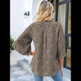 thumbnail image 4 of Blusas de Mujer con Mangas 3/4 y Cuello en V Holgado con Estampado de Pétalos de , Blusas de Trabajo de Negocios Flores Marrones XL, 4 of 7