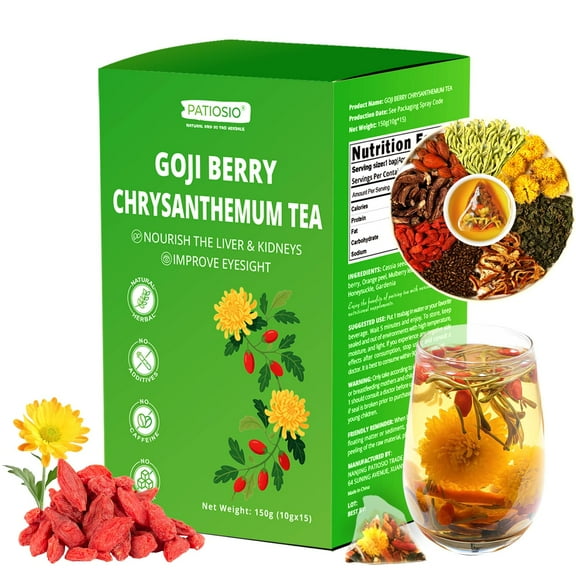Goji Berry Chrysanthemum Tea for Liver Health - Dandelion Wolfberry Tea, Chinese Liver Cleanse & Detox Herbal Tea Bags - Include Cassia Seed, Licorice, Orange Peel, Gardenia, Loose Leaf (1Box,15 Bags
