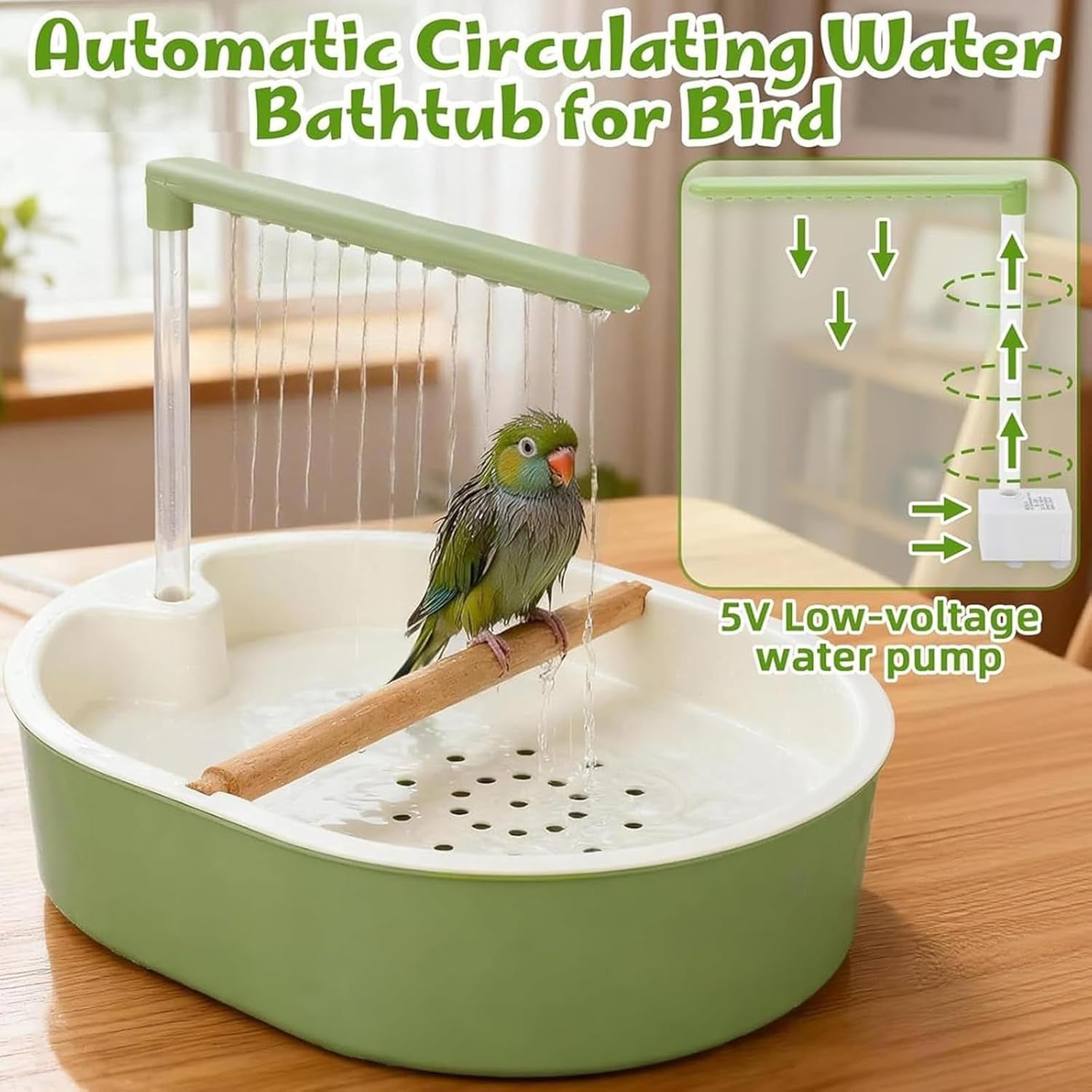 Automatic Bird Bath with USB Shower Pump 2026 New, USB Powered Circulation Pump Automatic Rain Shower,  Easy Clean for Parakeet Budgie Cockatiel