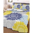 thumbnail image 3 of Quilts Twin-XL Size Bedding Set, Yellow Blue Sunflowers Lightweight Quilted Comforter, Boho Retro Floral Rustic Blossom Soft Reversible Bedspread Coverlet with Pillow Covers for All Season, 68" x 98", 3 of 7
