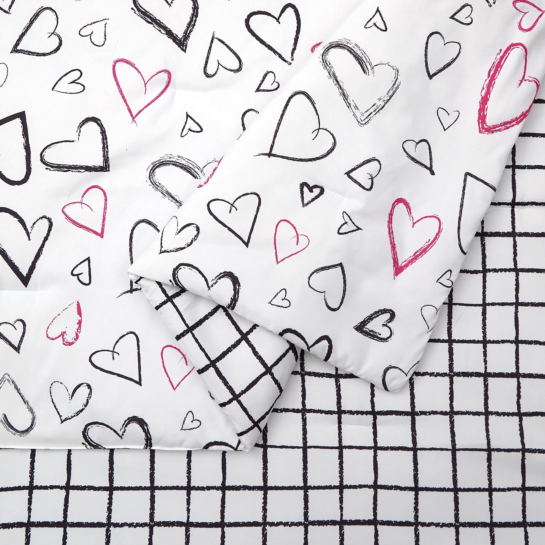 Urban Playground Kids and Teens Roxy Hearts Black and Pink 2-Piece Comforter Set, Twin/Twin XL