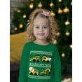 thumbnail image 2 of Tstars Construction Trucks Kids Ugly Christmas Sweater Style Toddler Long Sleeve T-shirt 4T Green, 2 of 5