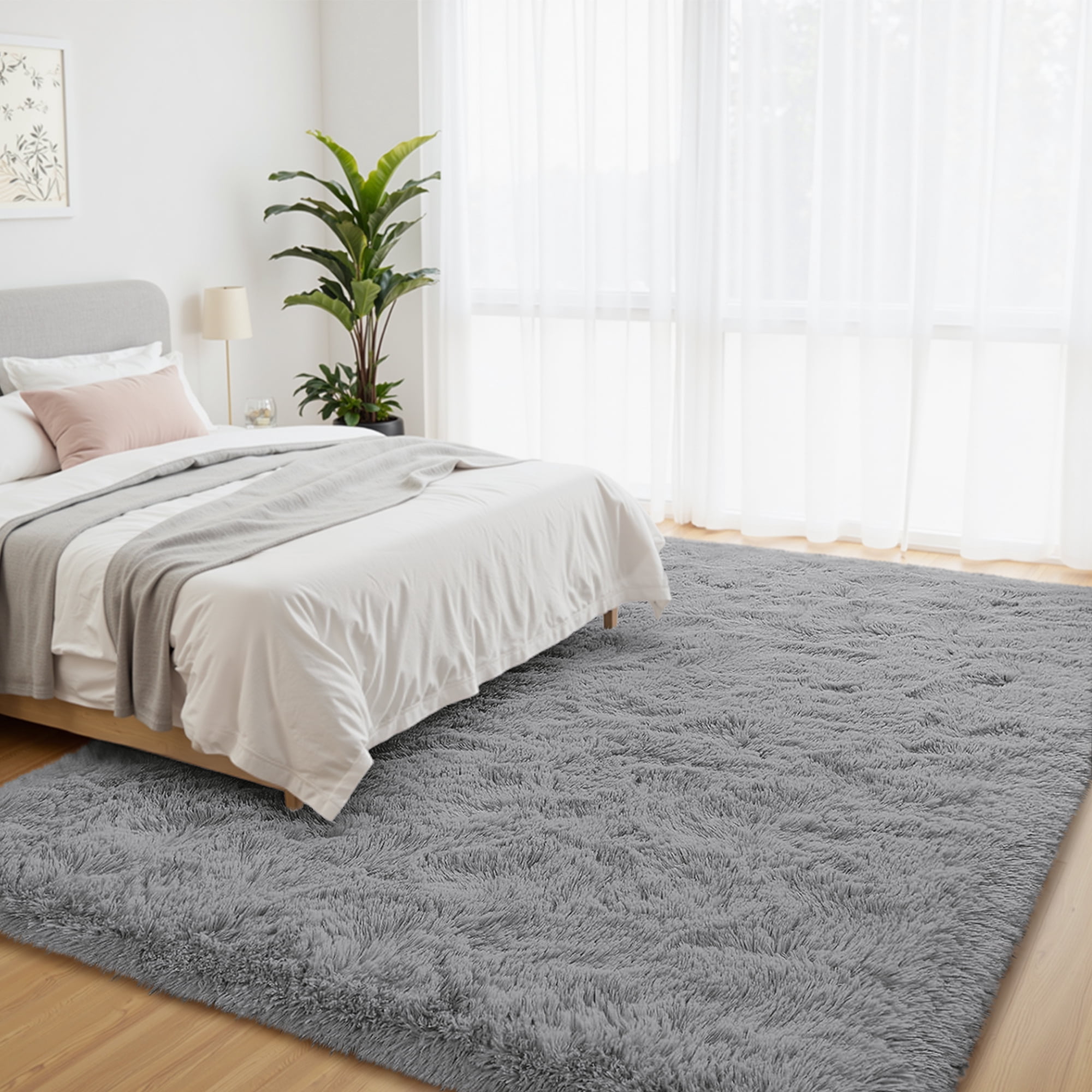 Lalado 8ft x 10ft Area Rug, Soft Fluffy Indoor Shag Area Rugs for Living Room Bedroom Decor Carpet, Light Gray