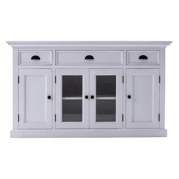 Bowery Hill Mahogany Wood Buffet with 4 Doors 3 Drawers in White