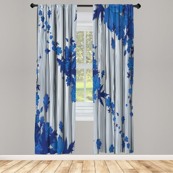 Ambesonne Autumn Curtains, Fall Art Maple Leaves Print, Pair of 28"x84", Cobalt Blue