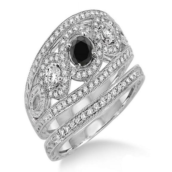 2 Carat Black Diamond Trilogy set Ring on 10k White Gold