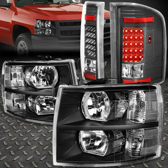 FOR 07-14 CHEVY SILVERADO BLACK HOUSING CLEAR SIDE HEADLIGHT FULL LED TAIL LAMPS