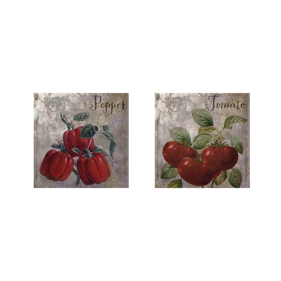 Great Art Now Medley Gold Peppers & Tomato by Color Bakery 2 Piece Print Art Set Each 12"W x 12"H