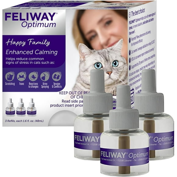 FELIWAY Optimum 3 x 30 Day Cat Calming Refills , 3 x 48ml Value Pack - Helps Reduce Common Signs of Stress in Cats & Kittens