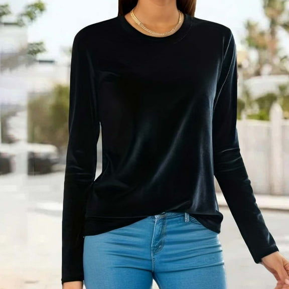 Womens Plus Size Velvet Tops Crewneck Long Sleeve Casual Pullover for Women Soft Warm Shirts Comfy Velour Blouses Tops