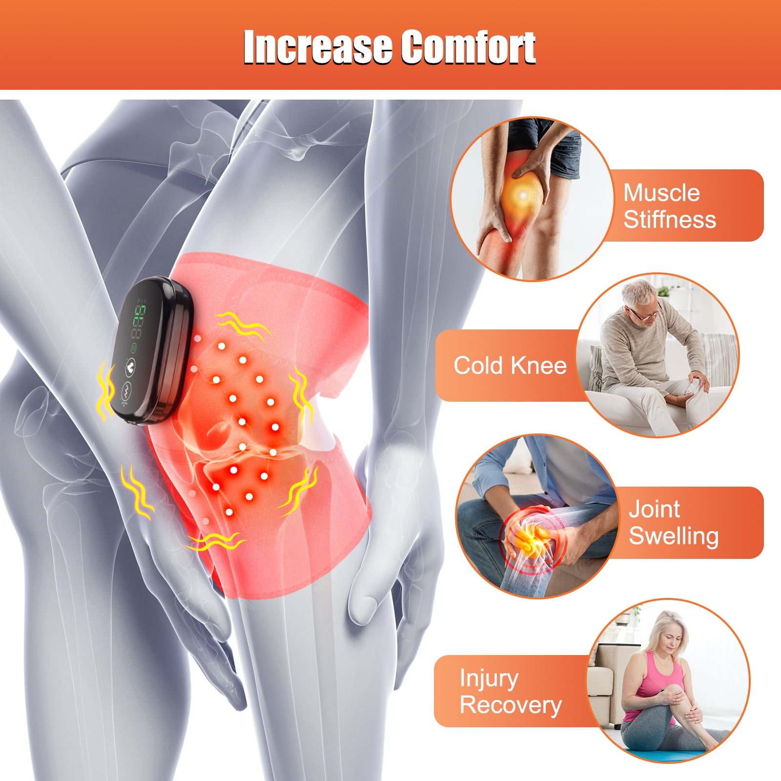 Flaremore Heating Knee Massager,Knee Shoulder Elbow 3-in-1 Heating Vibration Massager,Portable Wireless Heated Knee Brace Wrap Relax for Office,Study,Black 1PCS