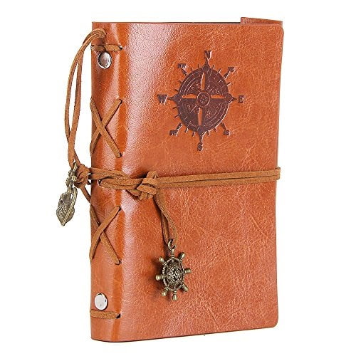 ZJY A6,A7 Retro Pendants Classic Embossed Leather Writing Journal Notebook Vintage Nautical Spiral Blank String Diary Notepad Sketchbook Notebooks