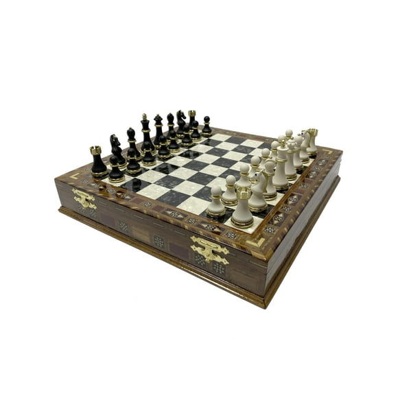 Juego de ajedrez Antochia Crafts, tamaño grande, 42 x 42 x 6 cm, con 2 reinas adicionales