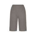 thumbnail image 2 of POIUYTR Plus Size Womens Cotton Linen Shorts Summer High Waist Button Split Hem Short Pants Vacation Sweat Shorts, 2 of 6