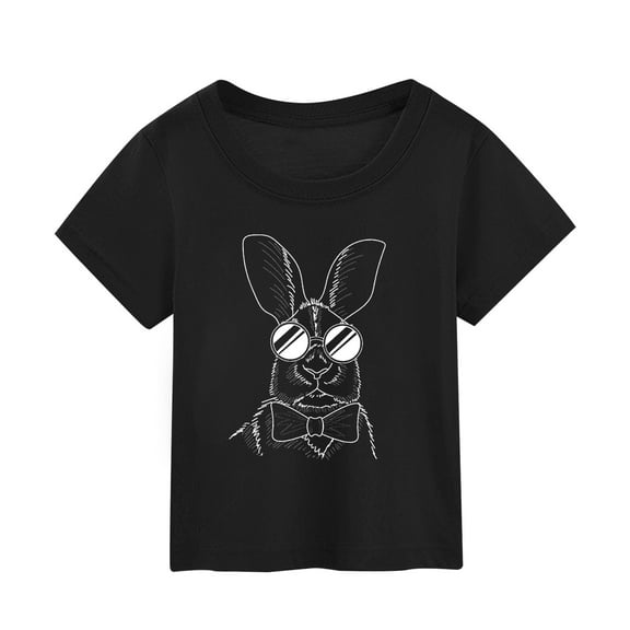 Uuszgmr Boys Girl Easter T Shirts Toddler Summer Children'S Cartoon Bunny Print Short Sleeve Round Neckd T Shirt For And Rabbit Graphic Tees Tops Black,Size:5-6 Years