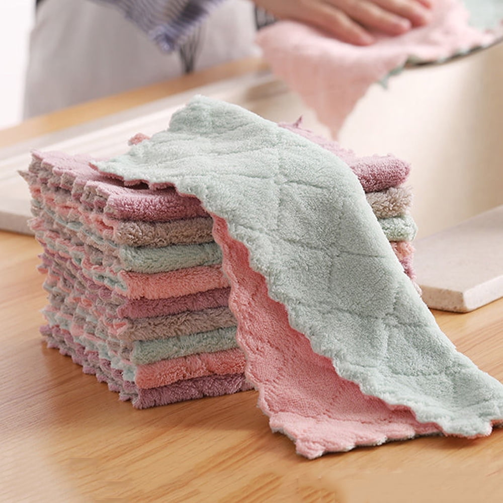 10pcs random color Dish Cloth Towel Microfiber Cleaner Wiping Rags Hanging Towel 