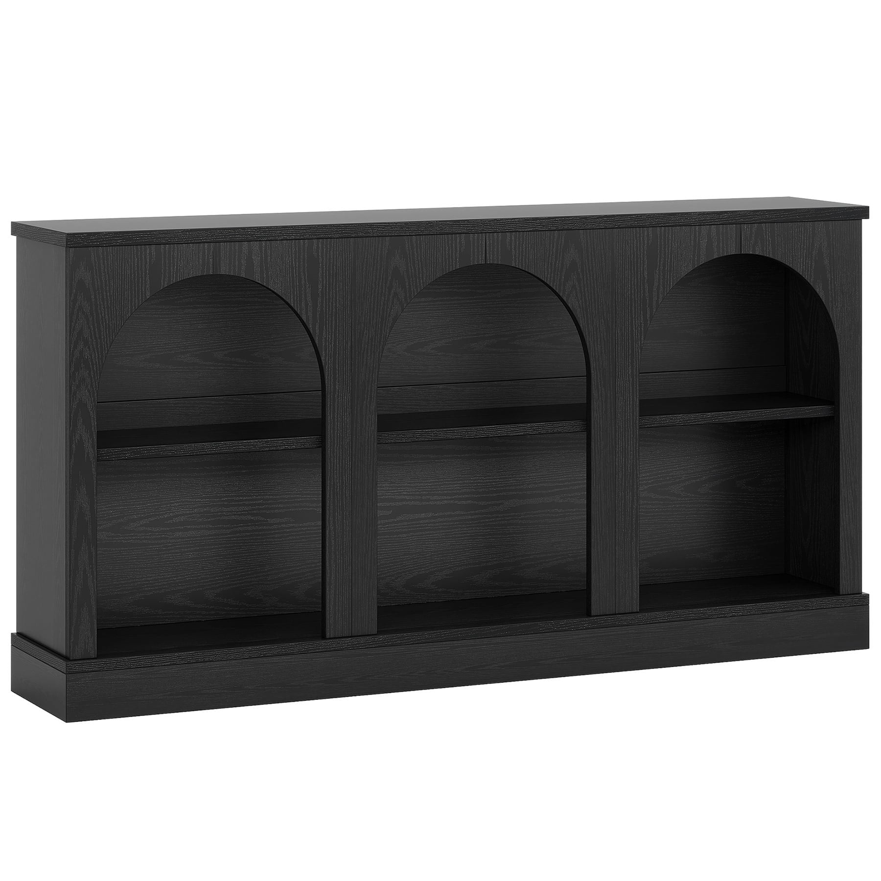 Resenkos Modern Black Console Table, Entryway & Living Room, Wooden Design, Arched Shelf, Stylish Display, Space-Saving Elegant, Black