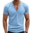 thumbnail image 3 of Men's V-Neck Button T-Shirts Short Sleeve Tees Henley T-Shirt Summer Base Tops, 3 of 9
