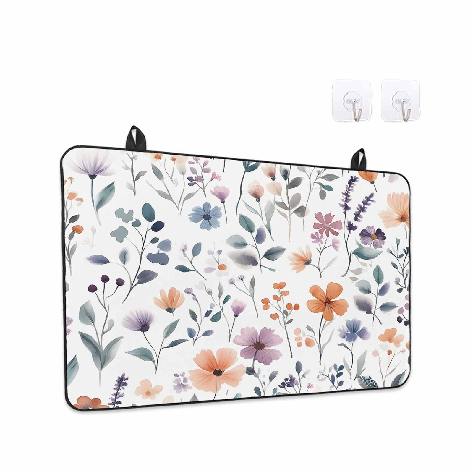 Purple Flower Stove Top Cover for Electric Stove, Heat-proof & Non Slip Glass Top Stove Cover Protector, Retro Country Flower Spring Leaf Botanical Kitchen Flat Cooktop Rubber Mat 24x21 Inches