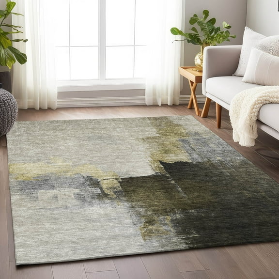 Addison Rugs Chantille Indoor/Outdoor Transitional Abstract Khaki Washable Rectangle Rug, 10' x 14'