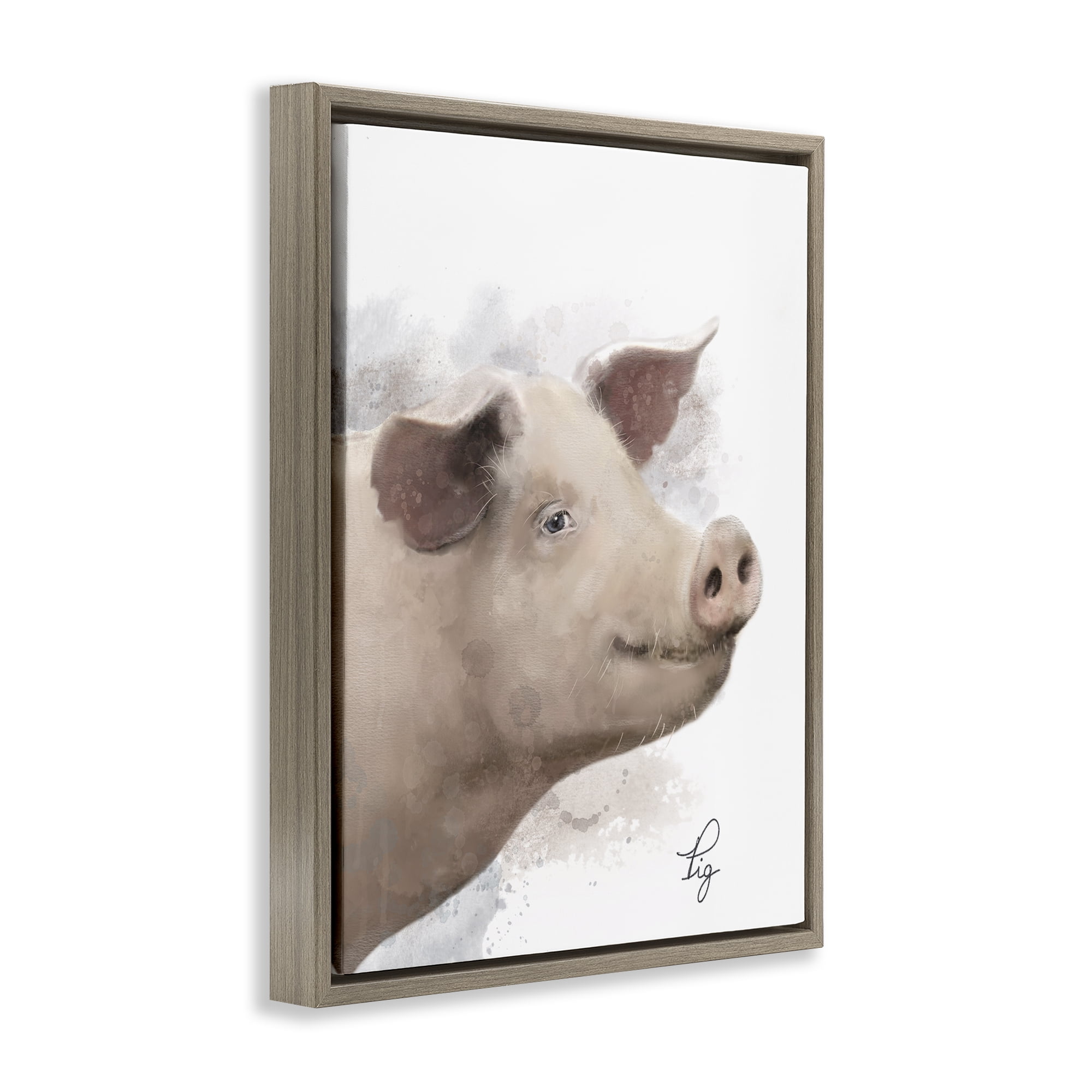 Stupell Industries Smiling Farm Pig Animals Painting Brown Floater Framed Canvas Art Print Wall Art, 25 x 31