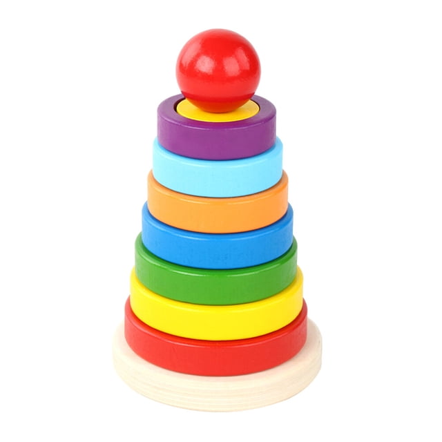 EeaseMX juego de torre de arcoíris de madera para niños, juguete educativo para clasificar formas.