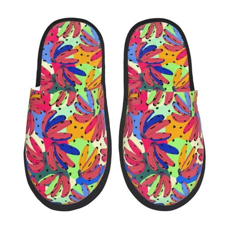 Balery Colorful Bananas Slient Indoor Furry Fleece Comfort House Shoes Soft Non-Slip Home Shoes Cotton slippers House Slippers-- Large
