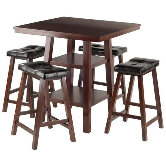 Pemberly Row 5-Piece Square Counter Height Solid Wood Dining Set in Walnut