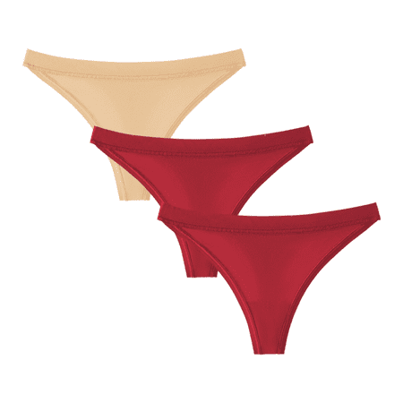 Meiodtion Underwear for Women Comfort Thong Cheeky Banded Waist Panties Elastic Flat Seams Stretchable Panty Red S