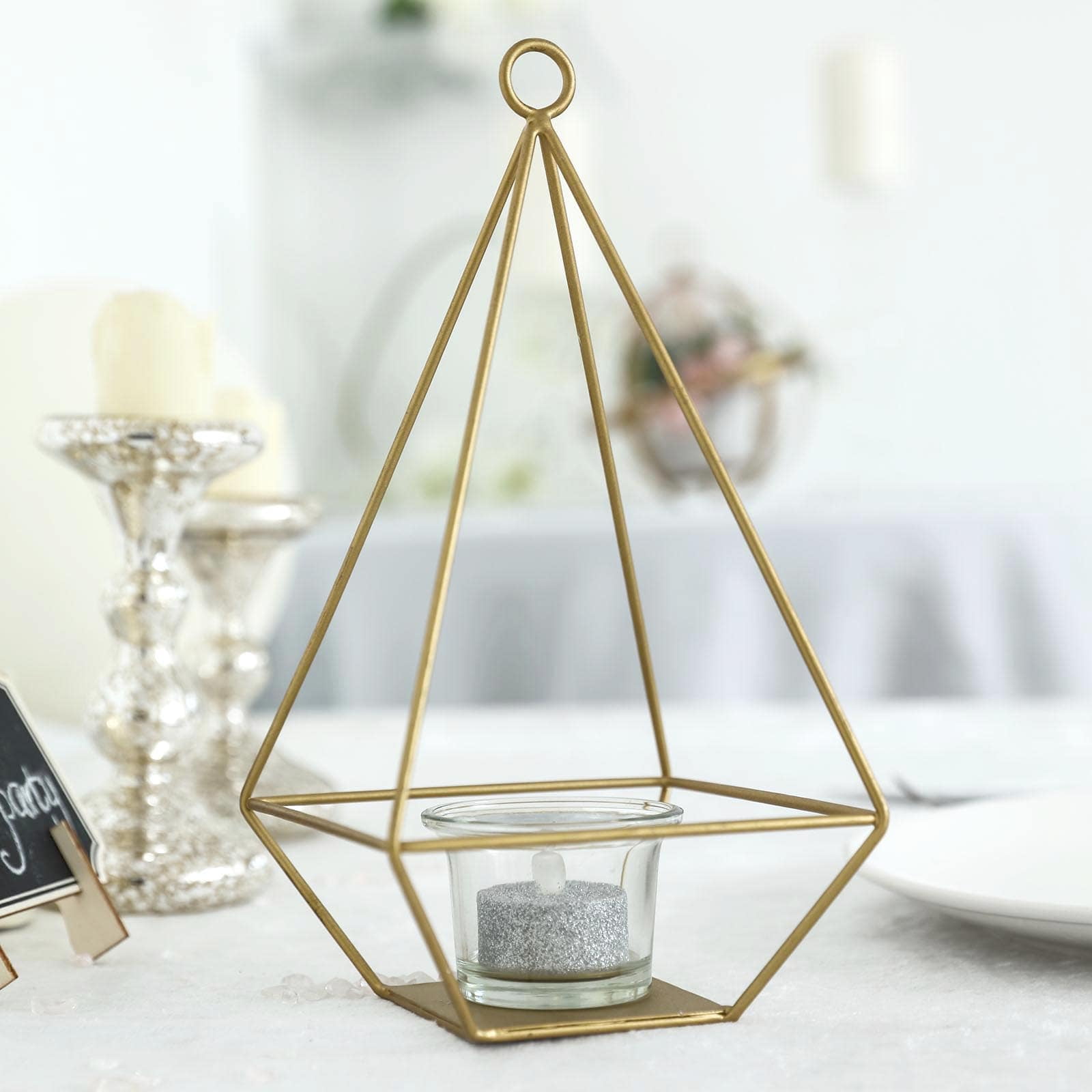 Efavormart 2 Pack Gold 9.5" Metal Geometric Tealight Candle Holders