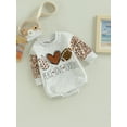 thumbnail image 3 of Sunloudy Nouveau-Né Bébé Rompers, Rugby Imprimé Léopard Patchwork Casual Manches Longues Combinaison, 3 of 8