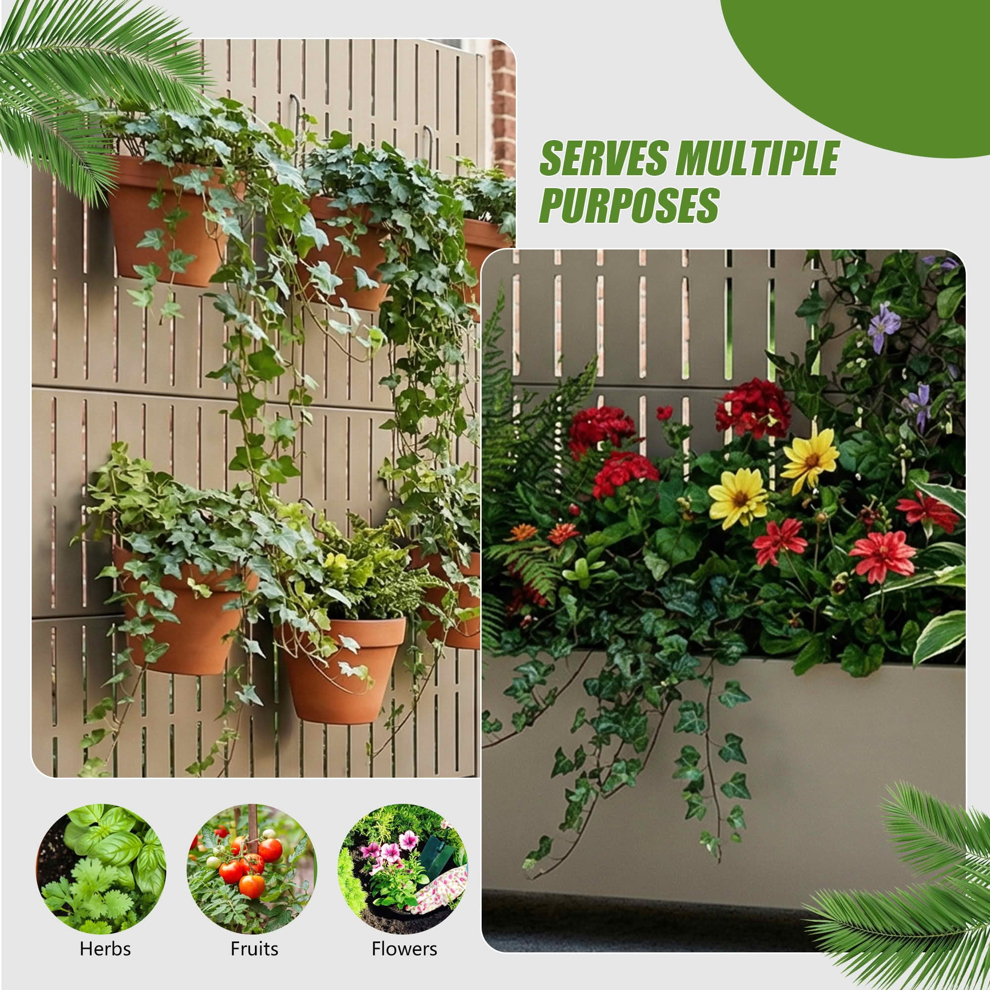 MAYEERTY 72X47" Metal Outdoor Olive Gray Privacy Screen with Planter Box for Backyard & Garden, 5 Piece Set