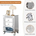 thumbnail image 3 of Crushed Diamond Mirrored Nightstand, Silver End Table with 3 Drawers Crystal Handle, Mirrored Bedside Table for Bedroom Living Room, No Assembly Needed, 3 of 7