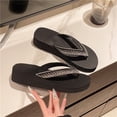 thumbnail image 4 of HTHLVMD Rhinestone Flip Flops, Rhinestone Decor Shoes, Women's Glitter Rhinestone Wedge Flip Flops Fashion Platform Beach Sandals Summer High Heel Thong Slippers, Black 5.5, 4 of 6