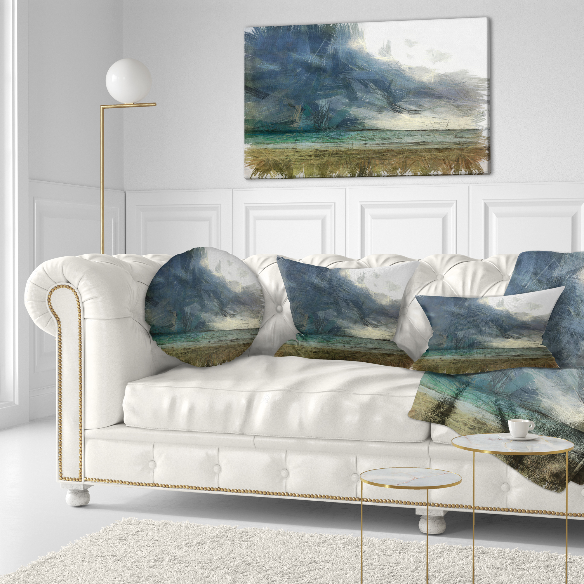 Designart Sea before Storm Watercolor - Landscape Printed Throw Pillow - 12x20