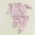 thumbnail image 2 of Odeerbi 0-18 Months Infant Girls Cotton Outfits Layette Set Solid Color Long Sleeve Bodysuit Bow Sweatpants Headband Three Pieces Set Infant Girls Clothes, 2 of 8