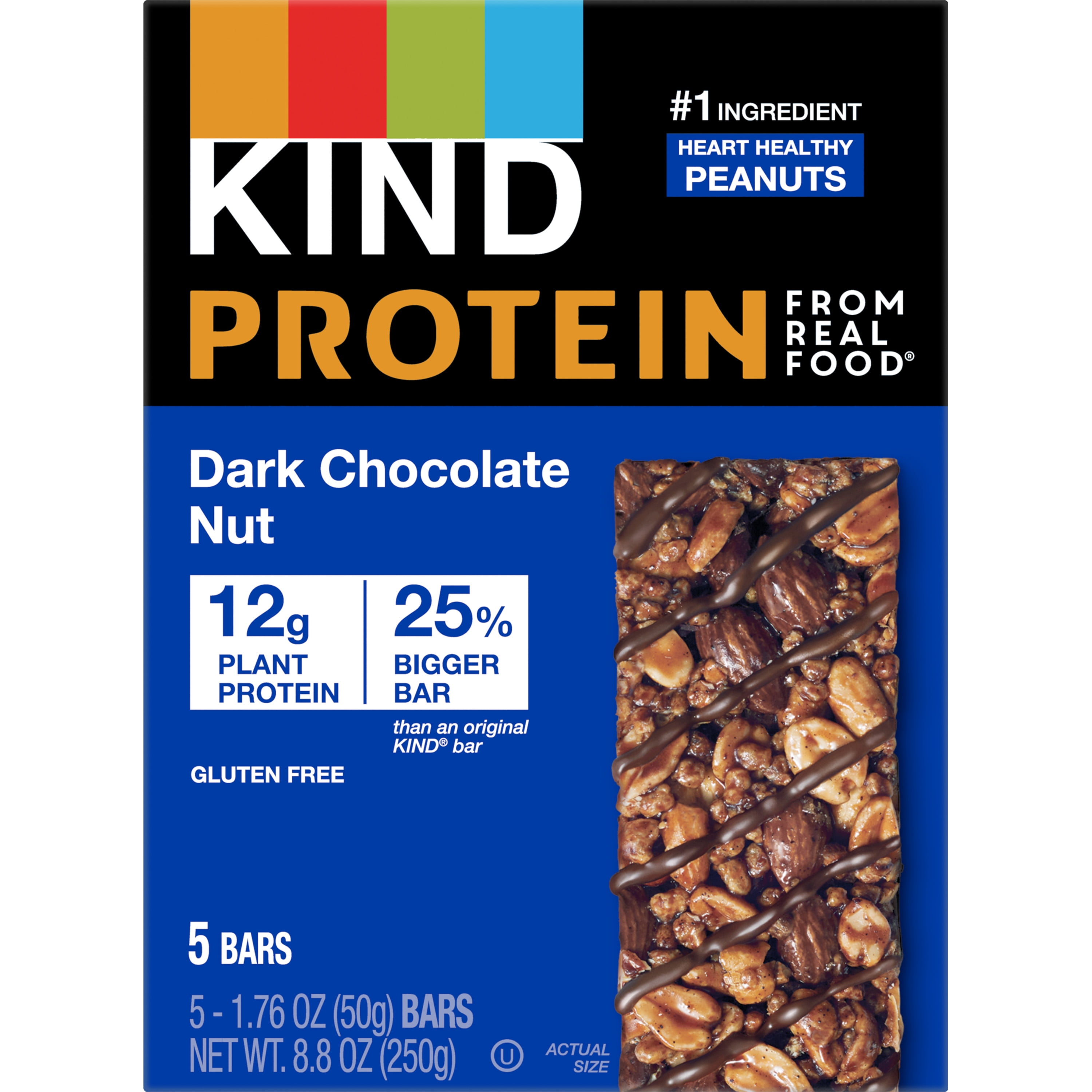 KIND Dark Chocolate Nut Protein Bar, Gluten Free, 1.76 oz, 5 Snack Bars Box