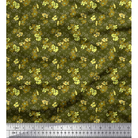 Soimoi Cotton Cambric Fabric Floral Block Print Fabric by Yard 42 Inch Wide
