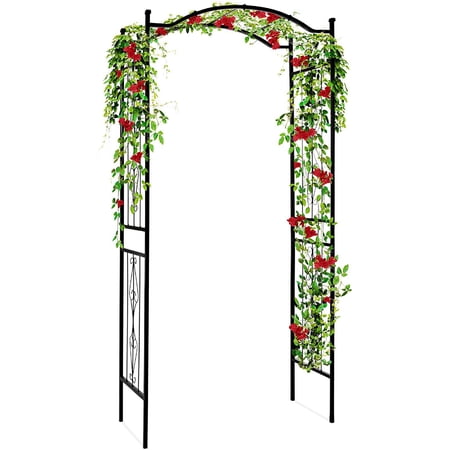 Happyyeah 92in Steel Garden Arch Arbor Trellis for Outdoor, Yard, Garden, Climbing Plants w/Decorative Wire Lattice - Black