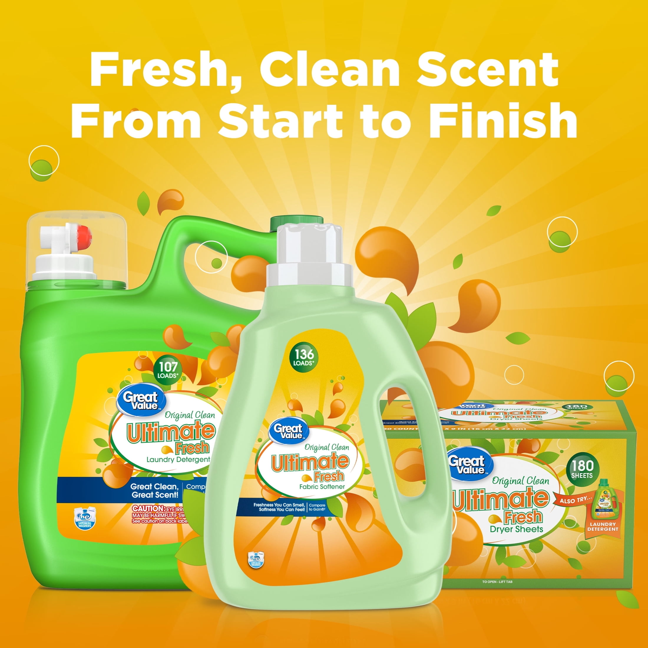 Great Value Ultimate Fresh Fabric Softener, Original Clean, 100 fl oz, 136 Loads, Compare to Gain®