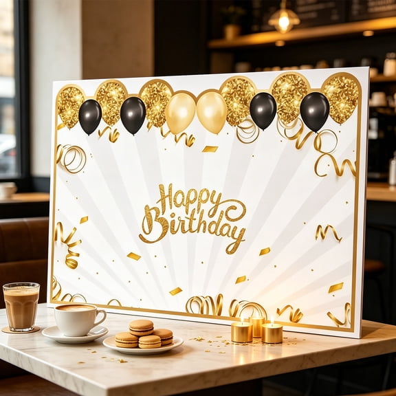 Large Happy Birthday Signature Card,Black Gold Balloon Message Board,Blank Writable Birthday Guest Book Poster for Party Decor,Birthday Party Keepsake Sign for Friends Family Wishes,21.89x15.75in