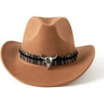 thumbnail image 2 of Women & Men Felt Western Cowboy Hat Classic Roll Up Brim Belt Buckle Cowgirl Fedora Hat, 2 of 5