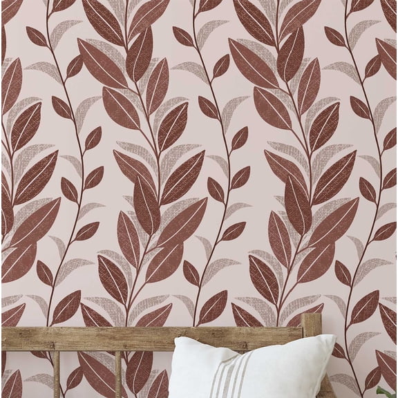 S4Sassy Brown Vertical Leaf Wallpaper - Natural Look Wall Covering, 25" x 120" Self-Adhesive Vinyl Wallpaper, Decorative Wall Wrap, Easy DIY Decor For Bedroom, Living Room, Living Spaces