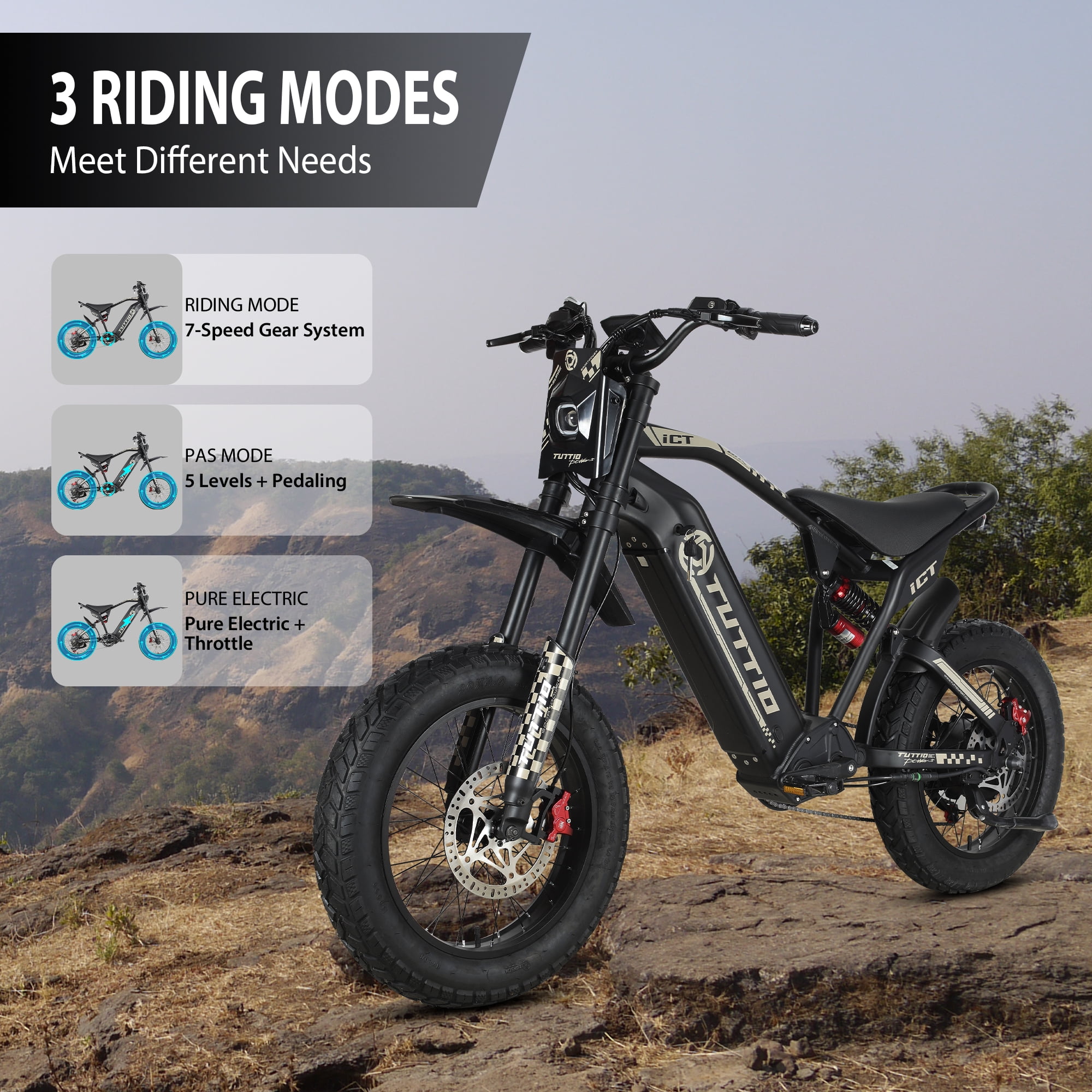 TUTTIO ICT 4000W Men's Electric Dirt Bike, 60V 25AH Teen Electric Motorcycle, Top Speed ​​49 mph, with Rear Wing and Storage Kit