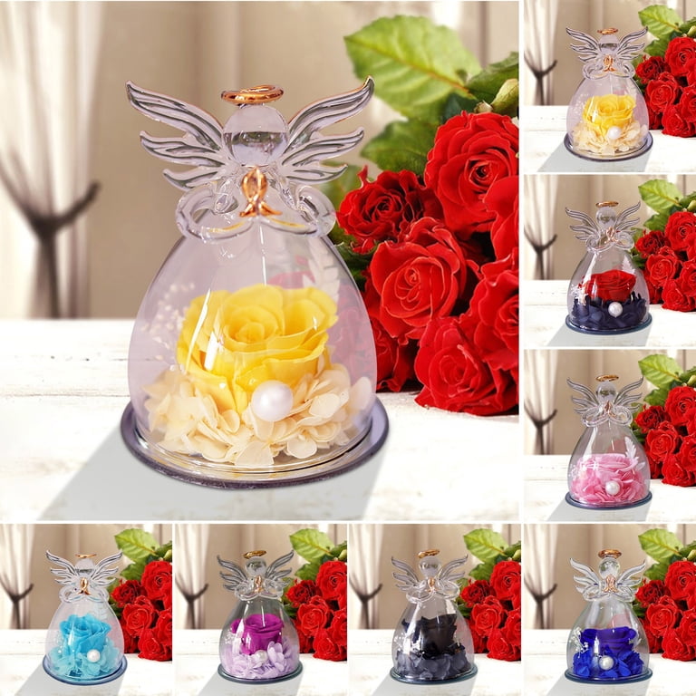 FIACO Preserved Rose In Glass Angel Figurine - Forever Flower Gift For Women, Mothers Day, Birthday